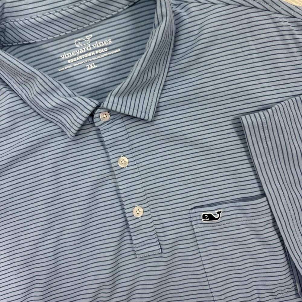 Vineyard Vines Edgartown Polo Shirt Mens 2XL Blue Stripe Preppy Whale Golf Beach